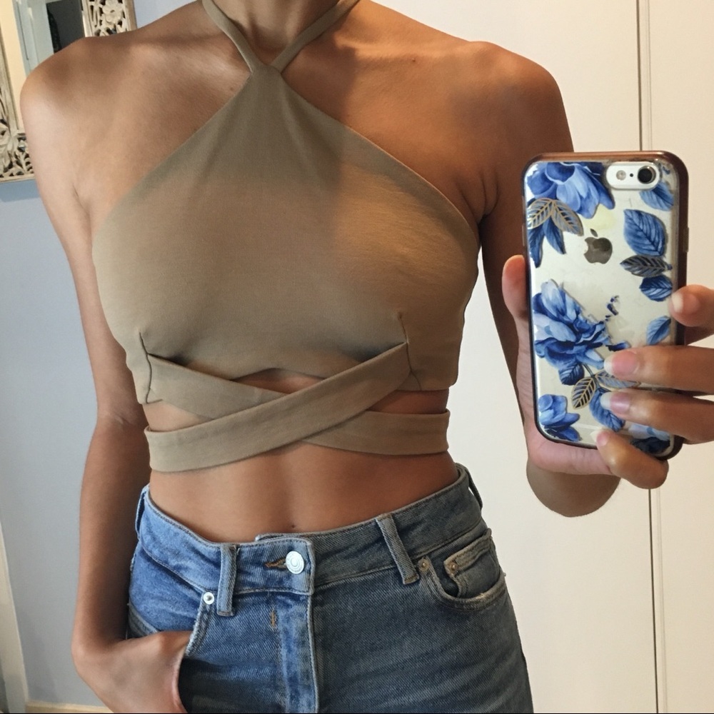 Taupe cris-cross crop top
